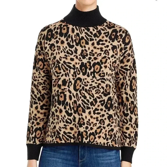 Calvin Klein Sweaters - Calvin Klein Leopard Print Mock-Neck Sweater Animal Print Knit Women's Size M